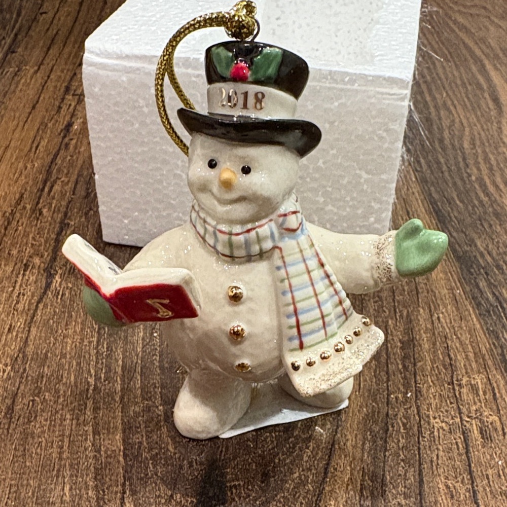 Lenox 2018 Festive Snowman Ornament with Red Book